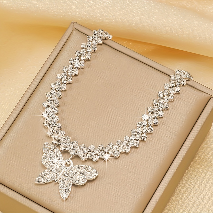 Butterfly Pendant Bracelet with Rhinestones